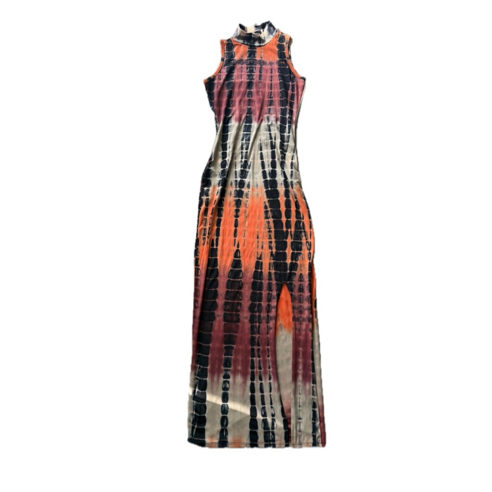 Fashion Nova Vibrant Tie-Dye Maxi Dress - Orange and Black